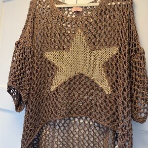 Open Knit Brown Star Sweater